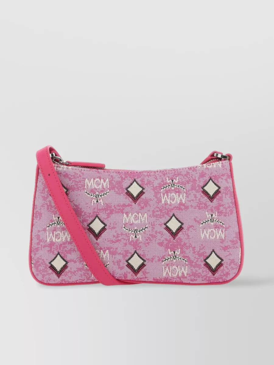 Shop Mcm Embroidered Canvas Crossbody Bag In Pink