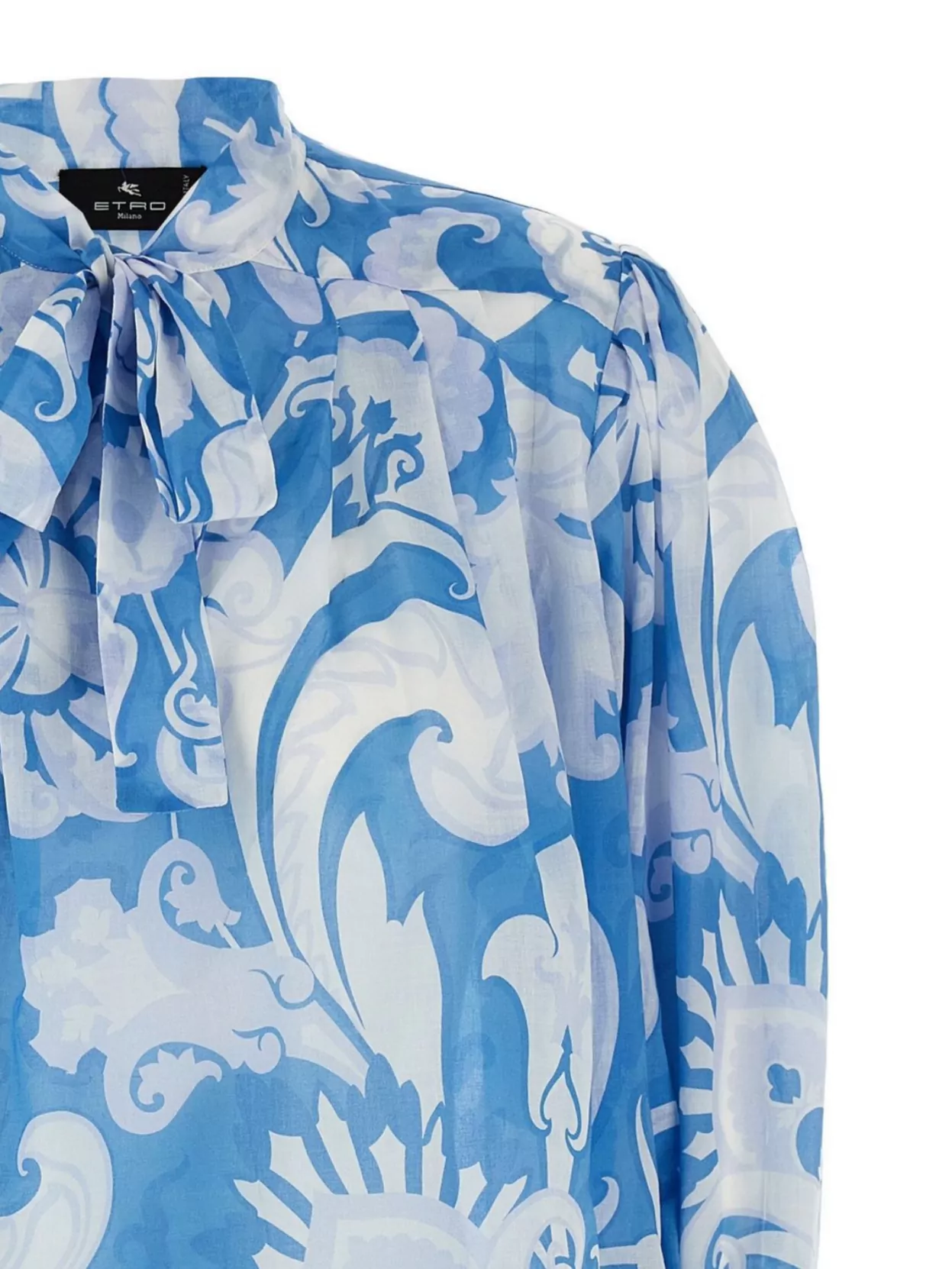 Etro Loose-fit Cotton Shirt With V-neck And Floral Pattern In Blue