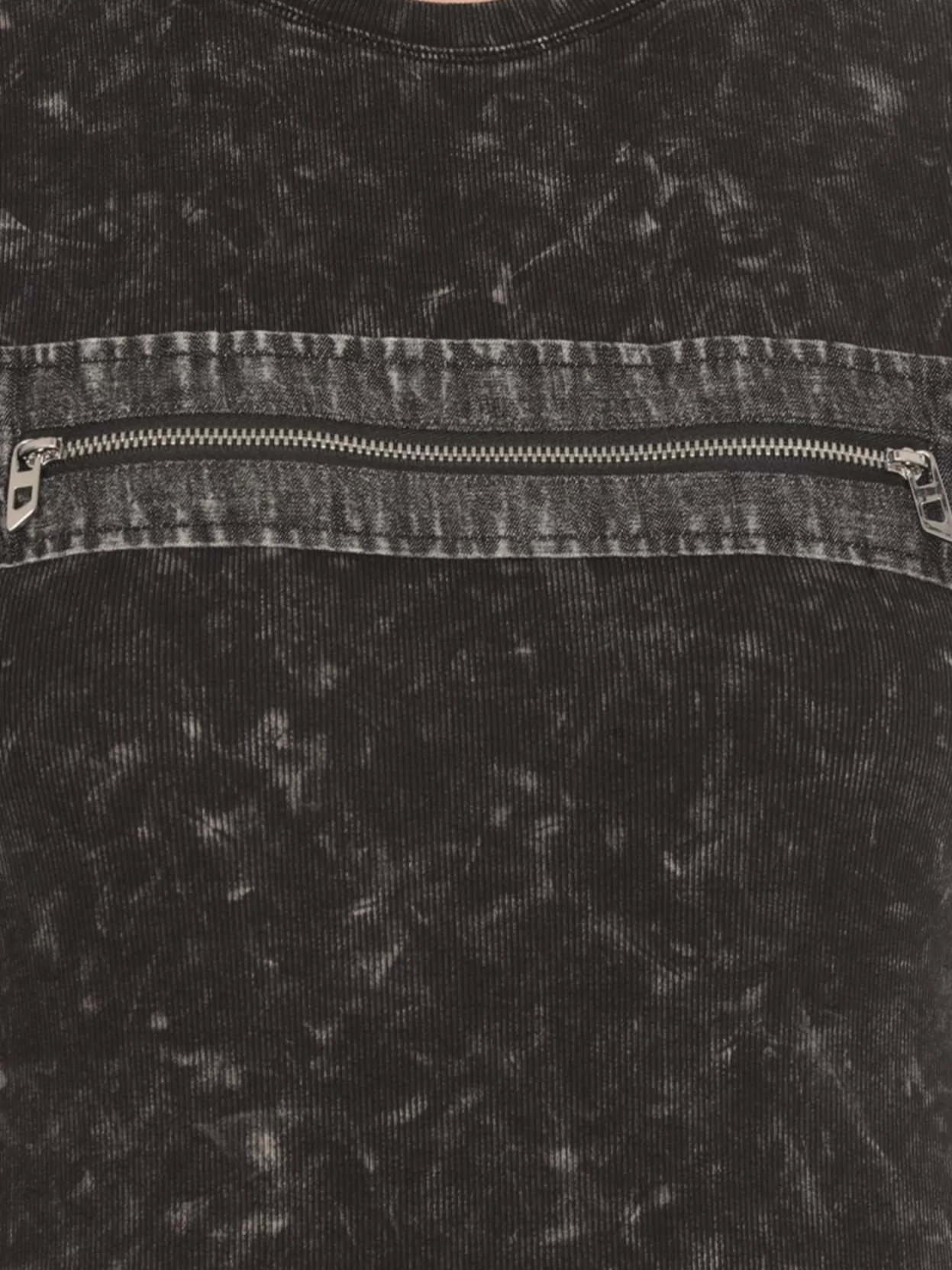 Diesel Ribbed Crew Neck Top With Zip Detail