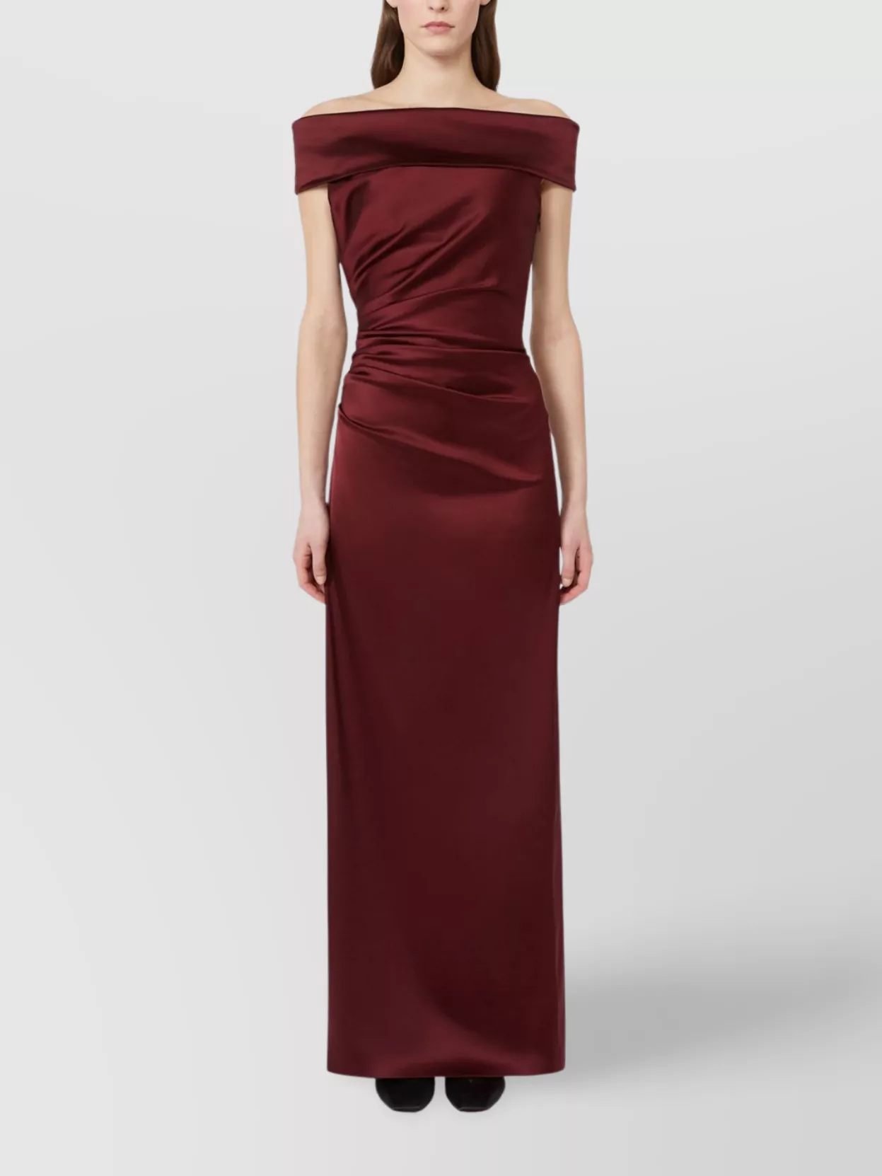 Max Mara Long Dress With Side Slit And Ruching In Burgundy