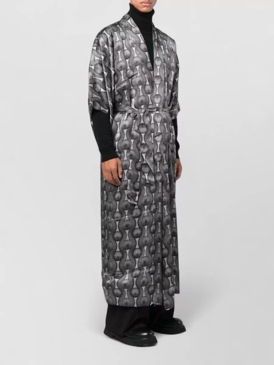 Ozwald Boateng Silk Geometric-Print Belted Long Kimono