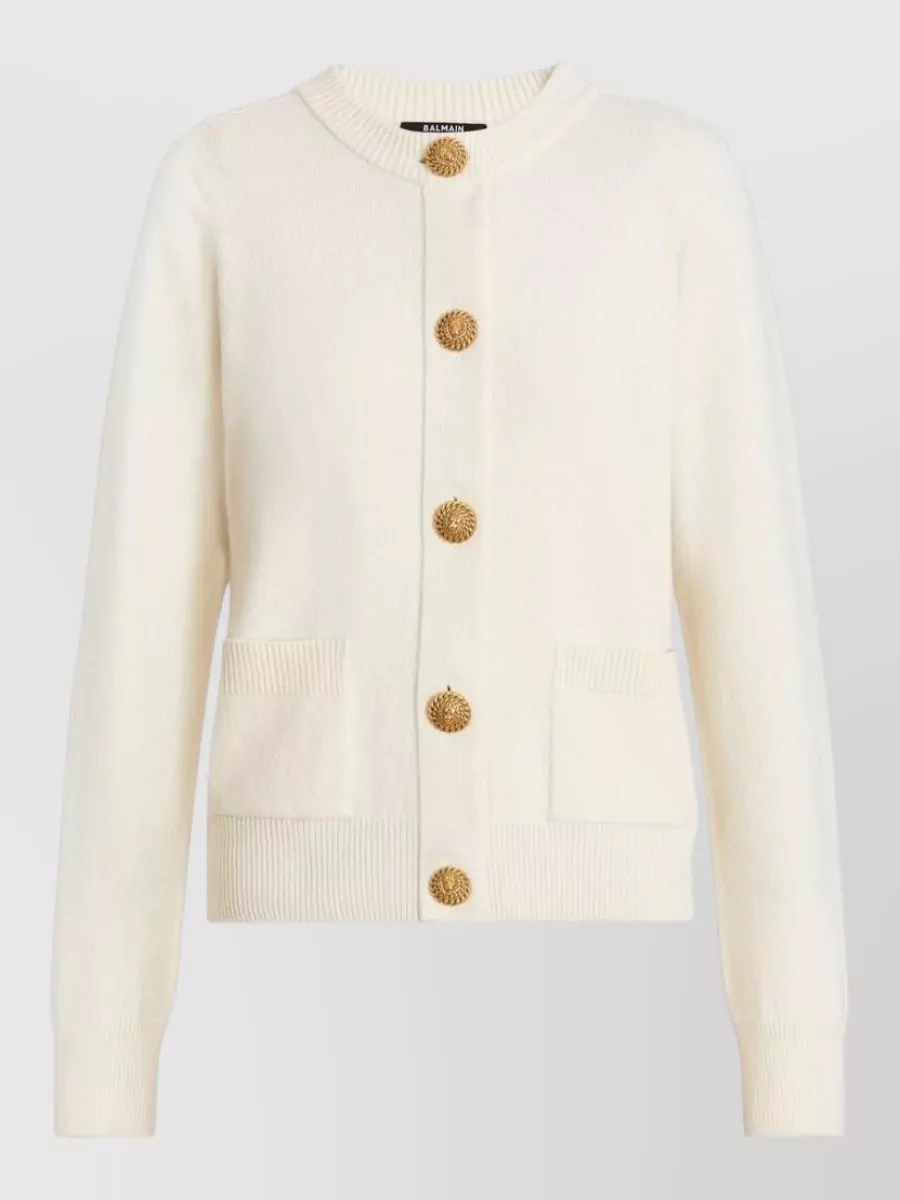 Balmain cashmere wool ribbed knit cardigan