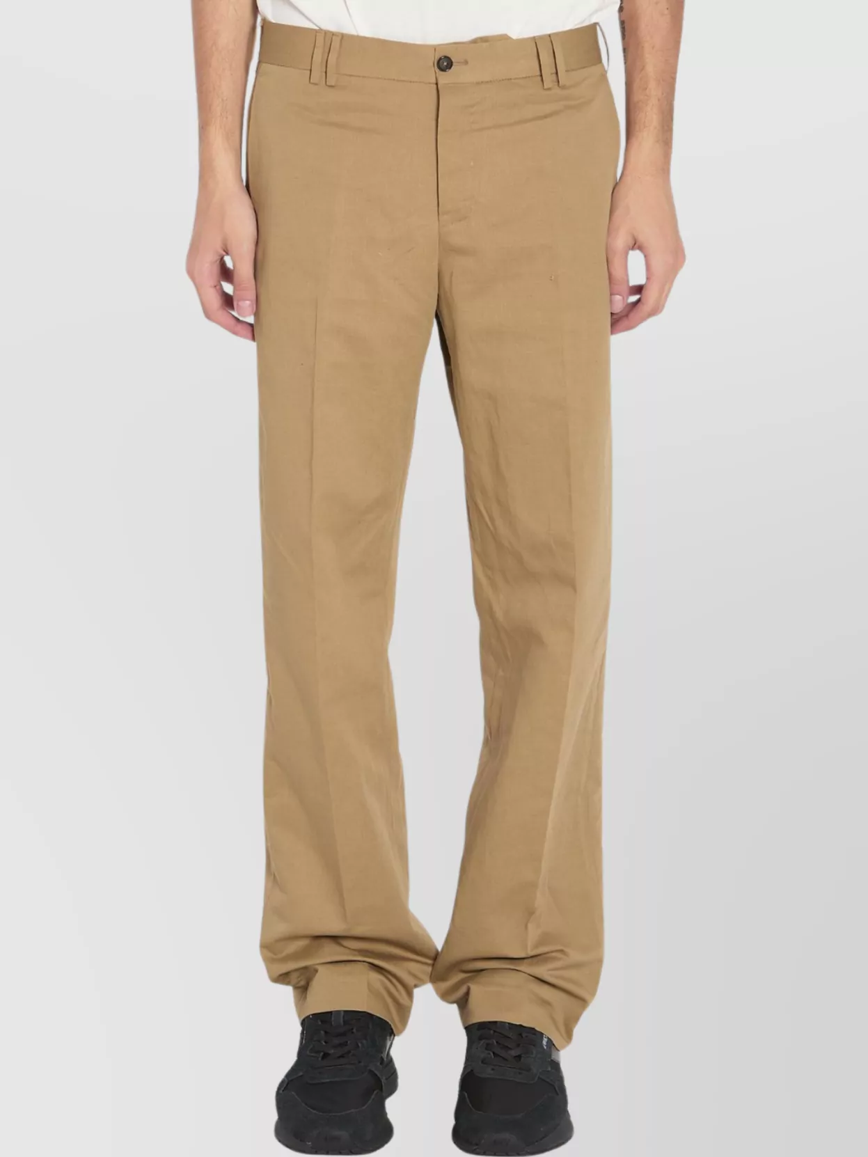 Pt Torino Straight Leg Trousers In Cotton And Linen In Brown