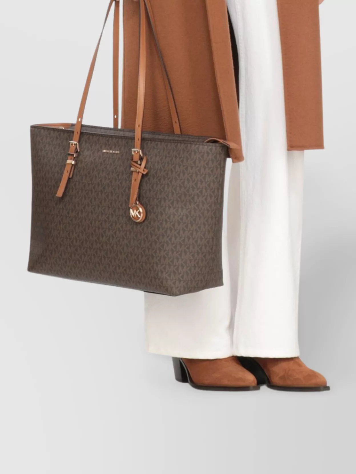 Michael Michael Kors Adjustable Strap Monogram Shoulder Bag In Brown