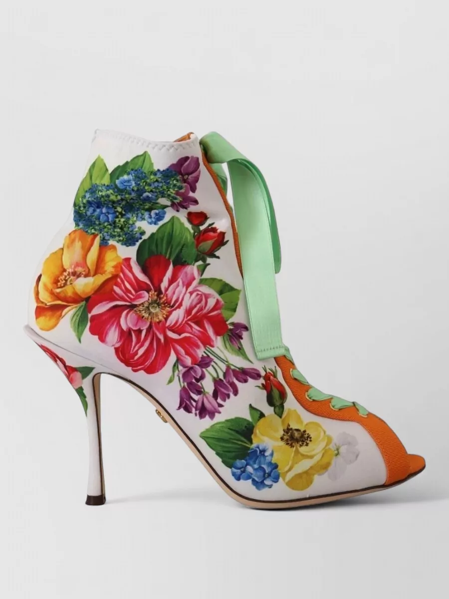 Dolce&Gabbana Floral-Print Open-Toe Ankle Boots
