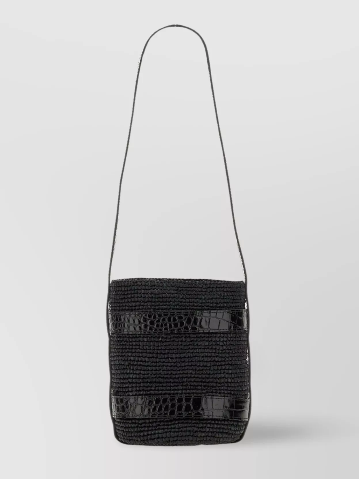 MANEBI TEXTURED WOVEN BUCKET BAG WITH CROCODILE TRIM