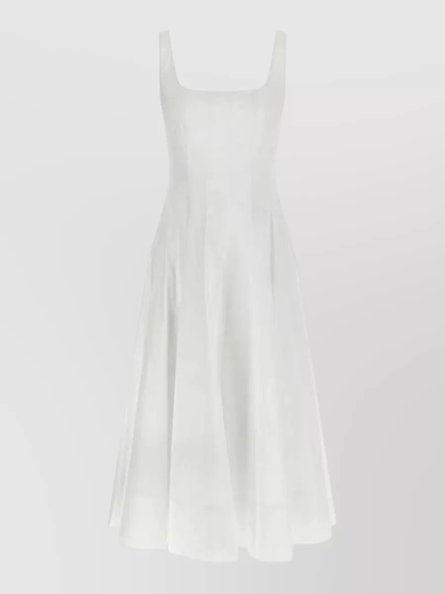 Staud Sleeveless Square-Neck Poplin Midi Dress