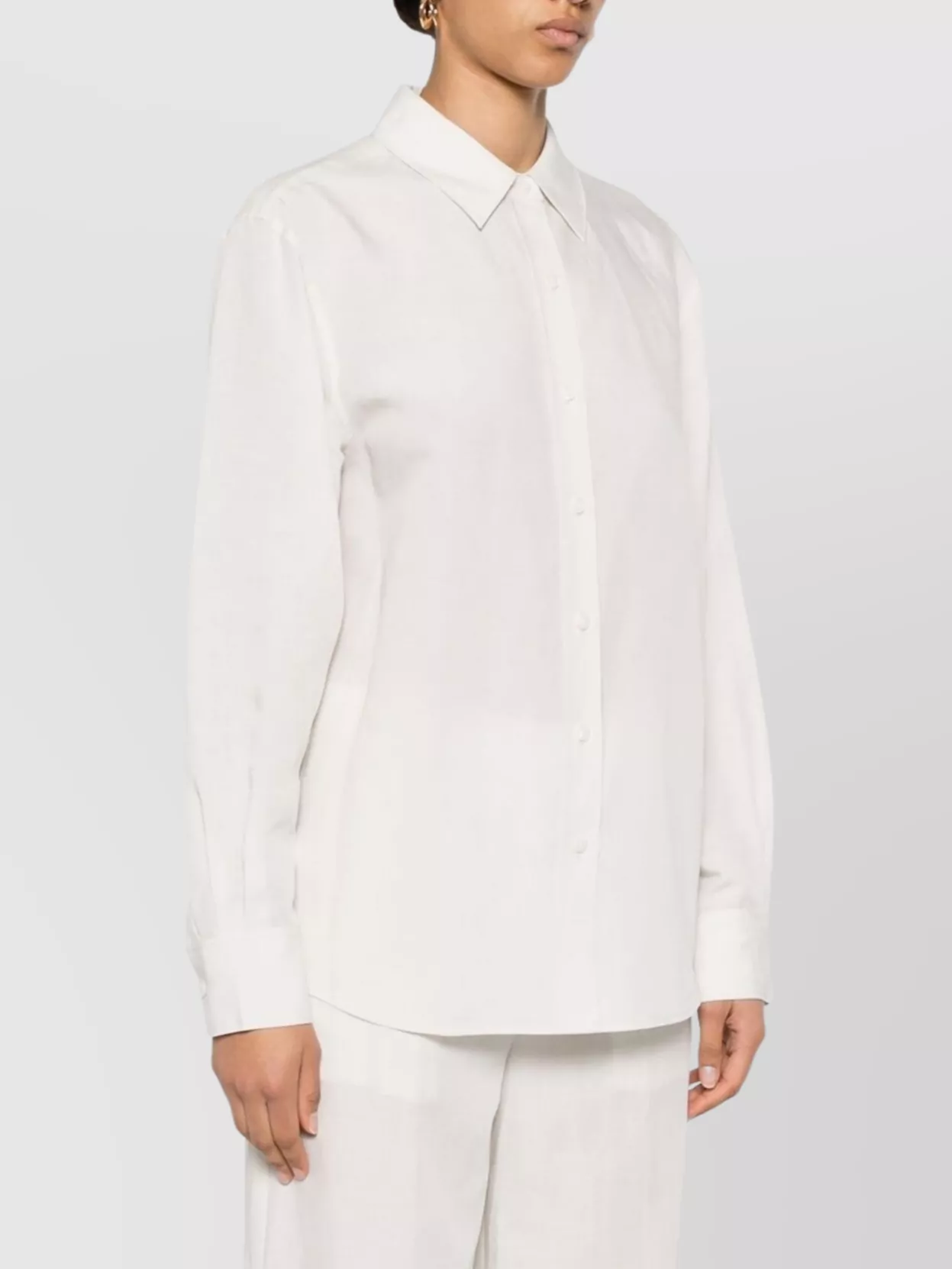CALVIN KLEIN LINEN SHIRT WITH POINTED COLLAR AND REAR CURVED HEM