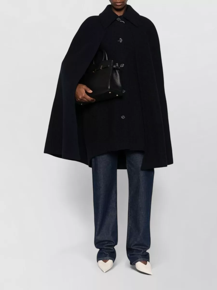 Totême Wool Cape Coat Rear Vent Side Pockets In Black