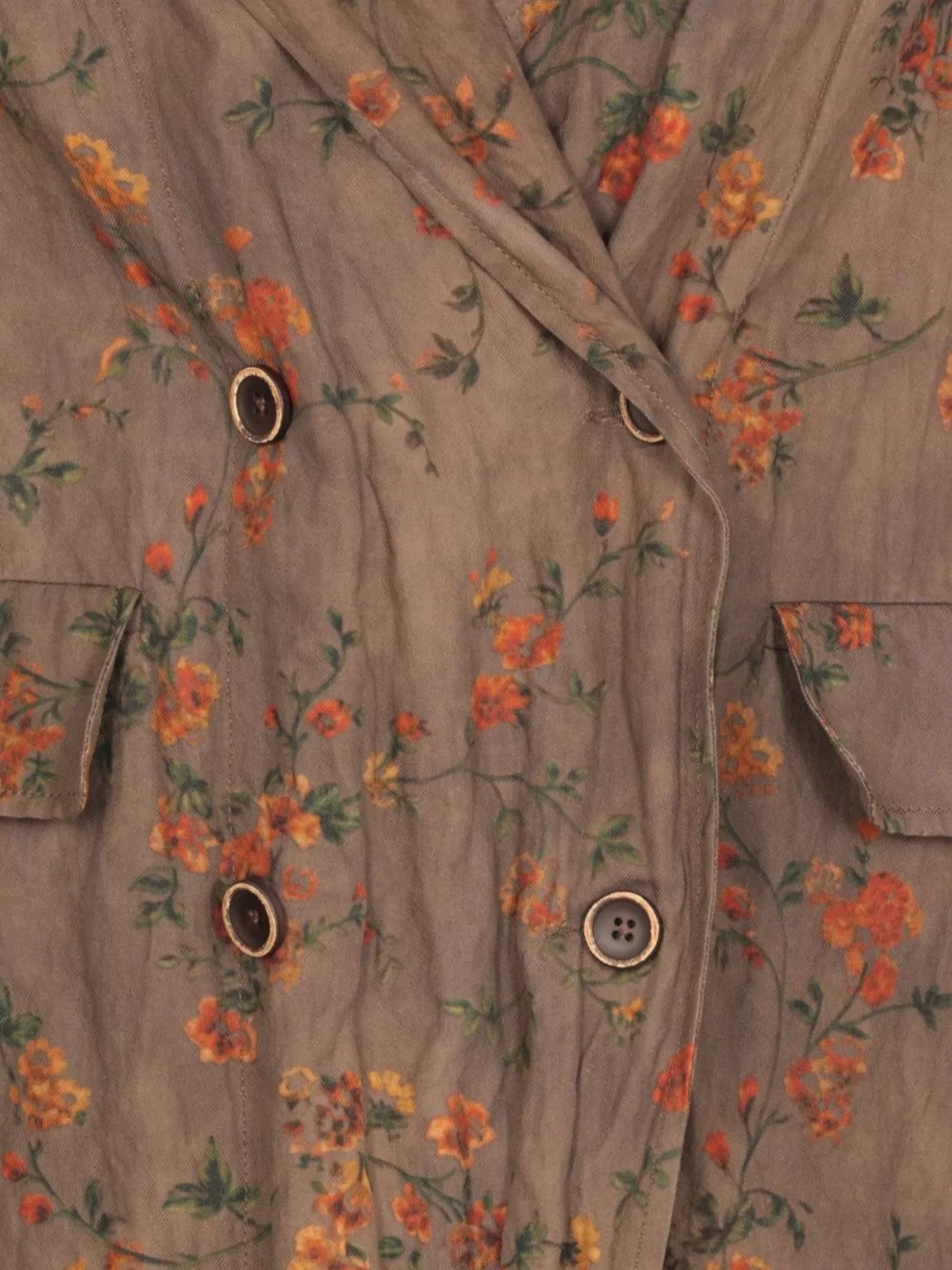 Uma Wang Floral Pattern Double-breasted Cotton Coat In Brown
