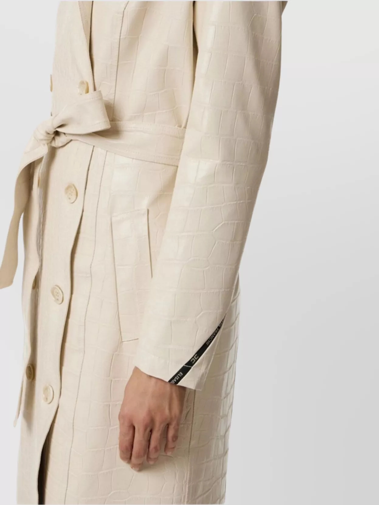 Elisabetta Franchi Croc-embossed Coat Featuring Belted Waist In White