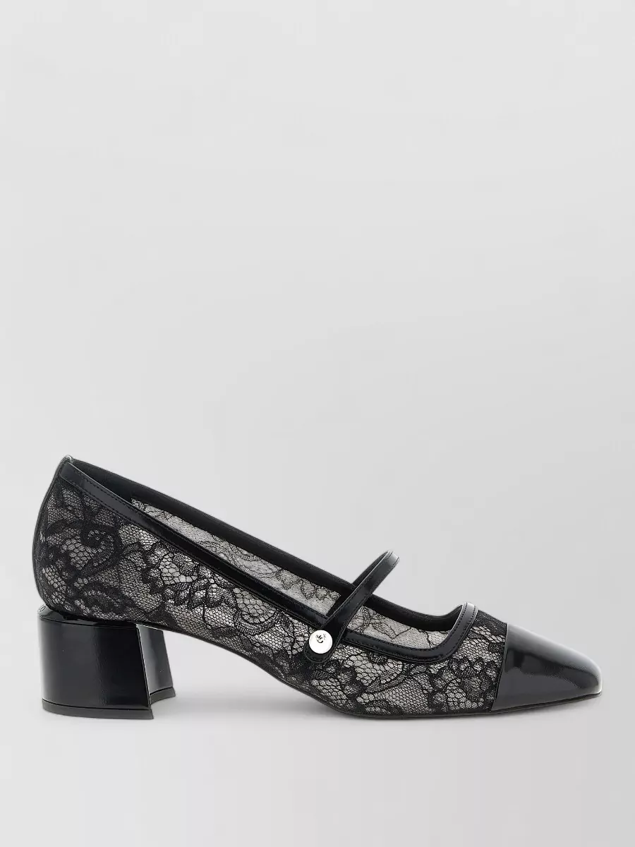 Jimmy Choo Elisa Pumps Block Heel Lace Overlay Pearls