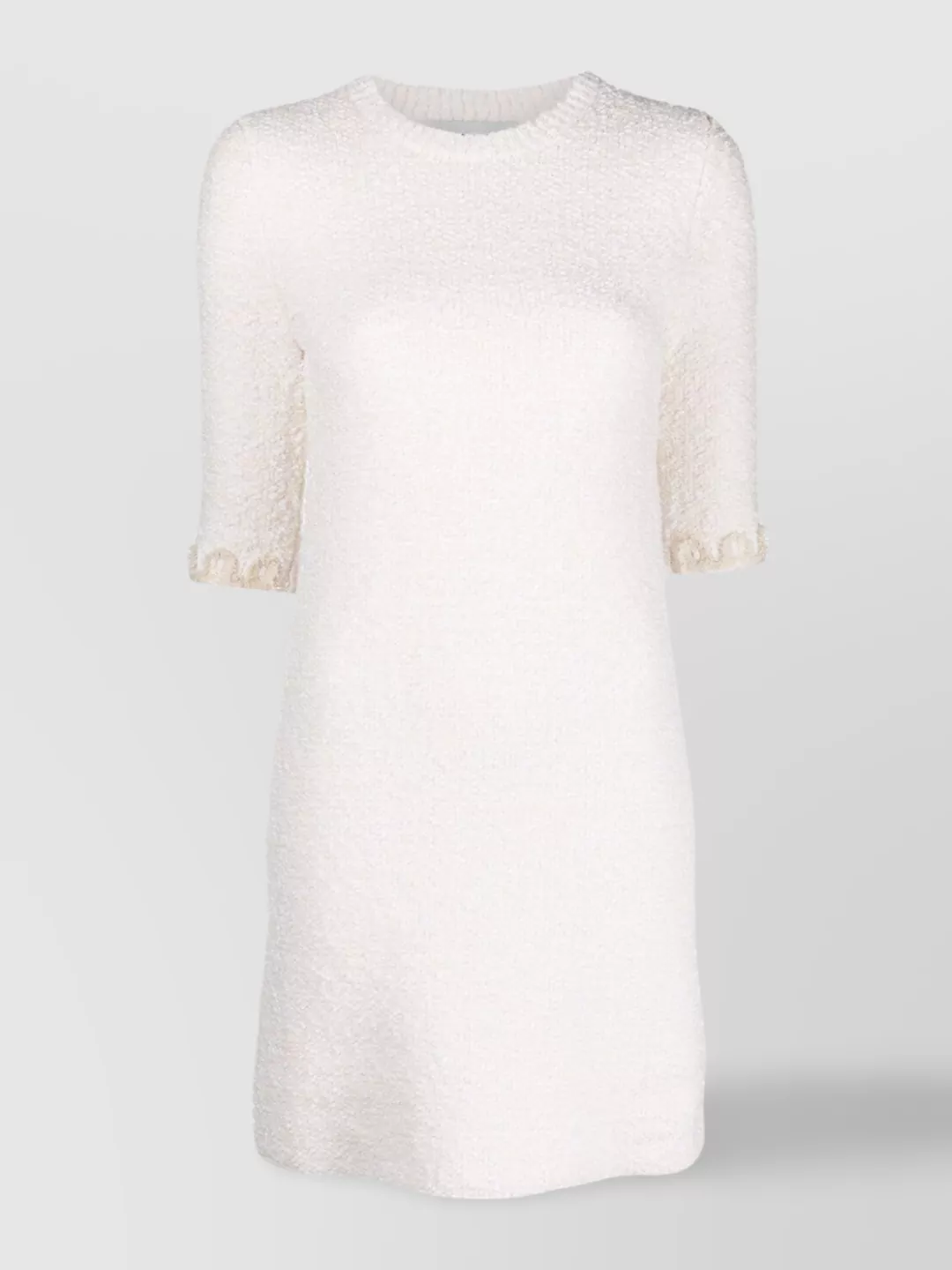 Shop Lanvin Textured Floral Embroidered Knee Length Dress In White