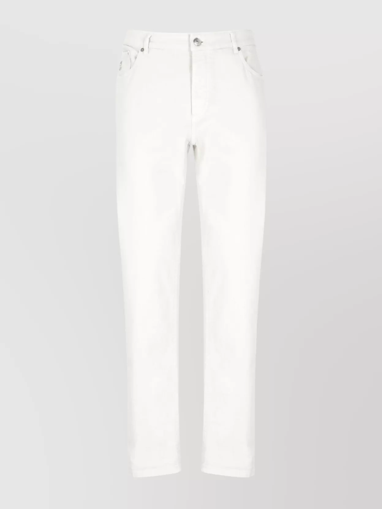 Brunello Cucinelli Straight Trousers With Belt Loops And Embroidered Detail In White