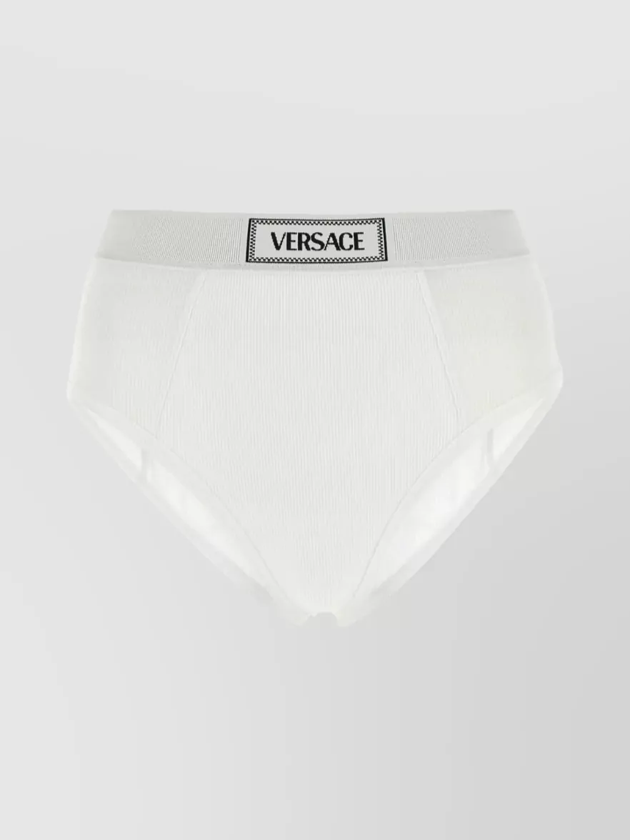 Shop Versace Cotton Waistband Brief With Stretch And Ribbed Texture