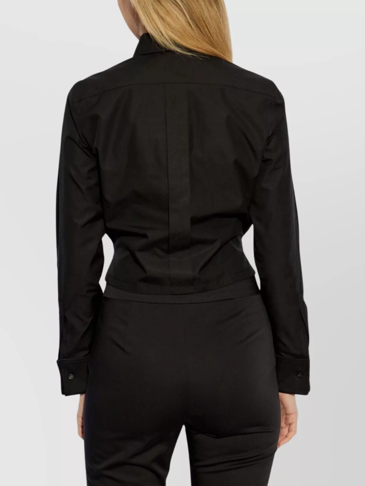 Max Mara Collared Cropped Top With Elasticated Hem And Long Sleeves In Brown