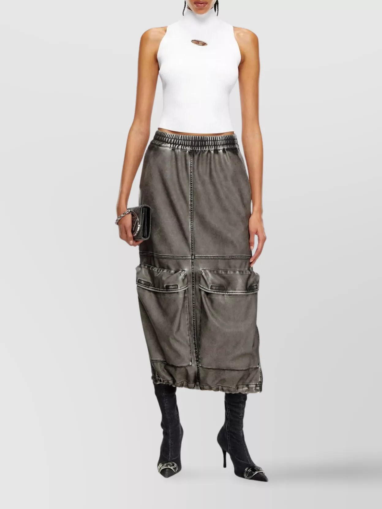 Diesel Ribbed Turtleneck Sleeveless Cropped Top