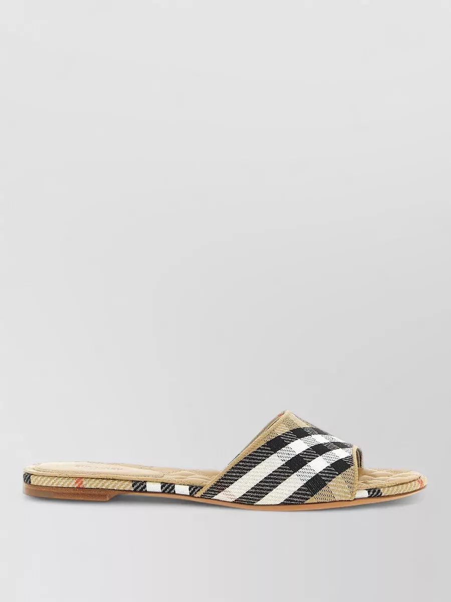 Burberry Sloane Slides Check Pattern Flat Sole Open Toe In Neutral