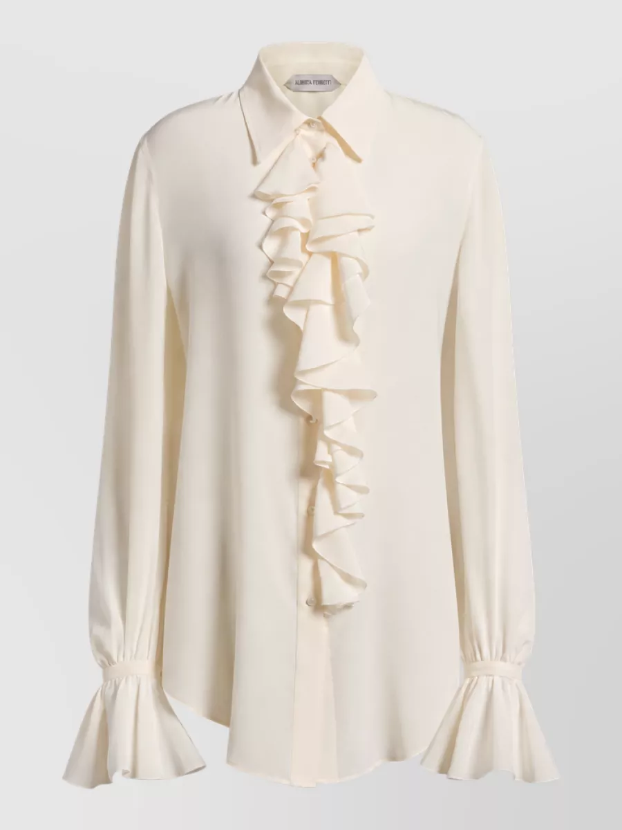 Alberta Ferretti Silk crepe de chine ruffled long-sleeve blouse
