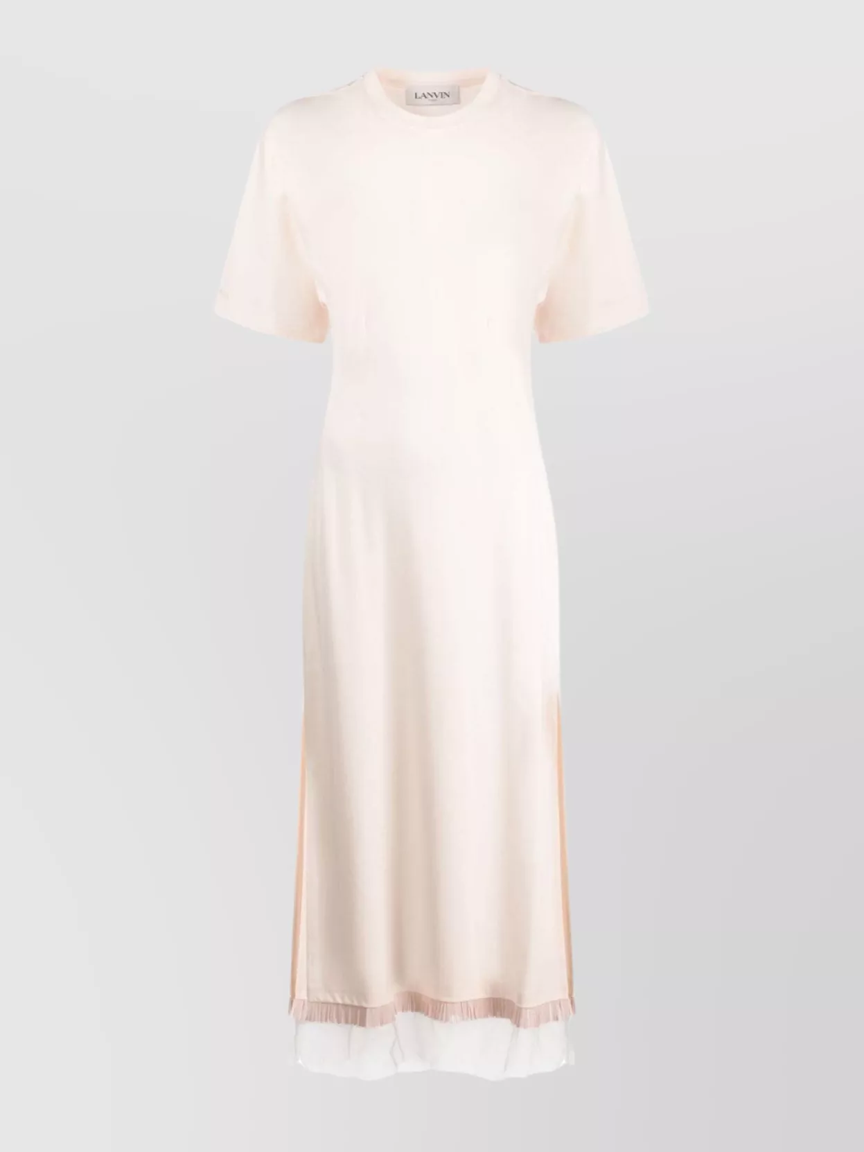 Shop Lanvin Mid-length T-shirt Dress With Fringed Tulle Hem In White