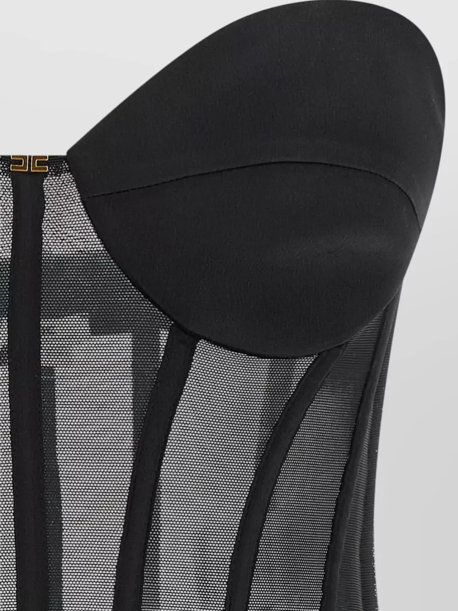 Elisabetta Franchi Strapless Bustier Top Mesh Sheer Panels
