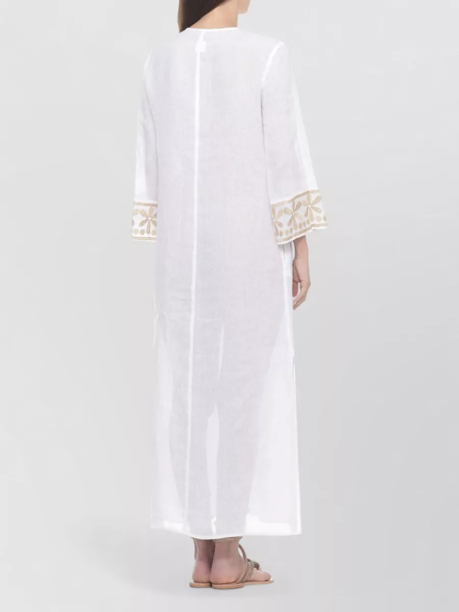 120% Lino Linen Knee-Length 3/4-Sleeve Beach Cover-Up