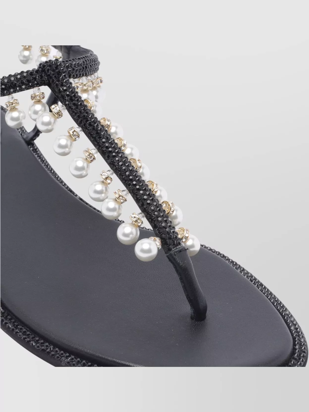René Caovilla Beaded Strap Leather Sole Sandals