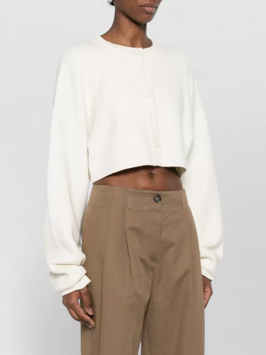 Totême Wool Cropped Cardigan Round Neck Long Sleeves
