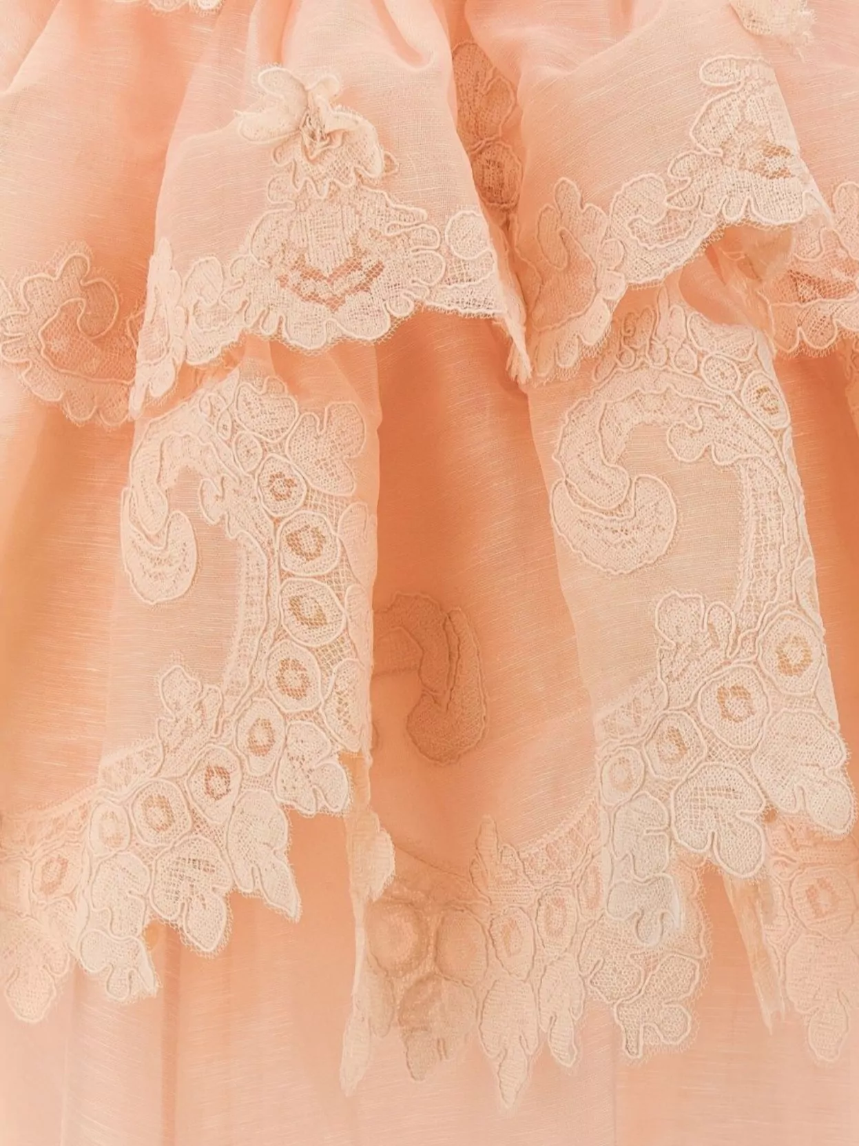 Zimmermann Linen And Silk Long Dress With Embroidered Flounces