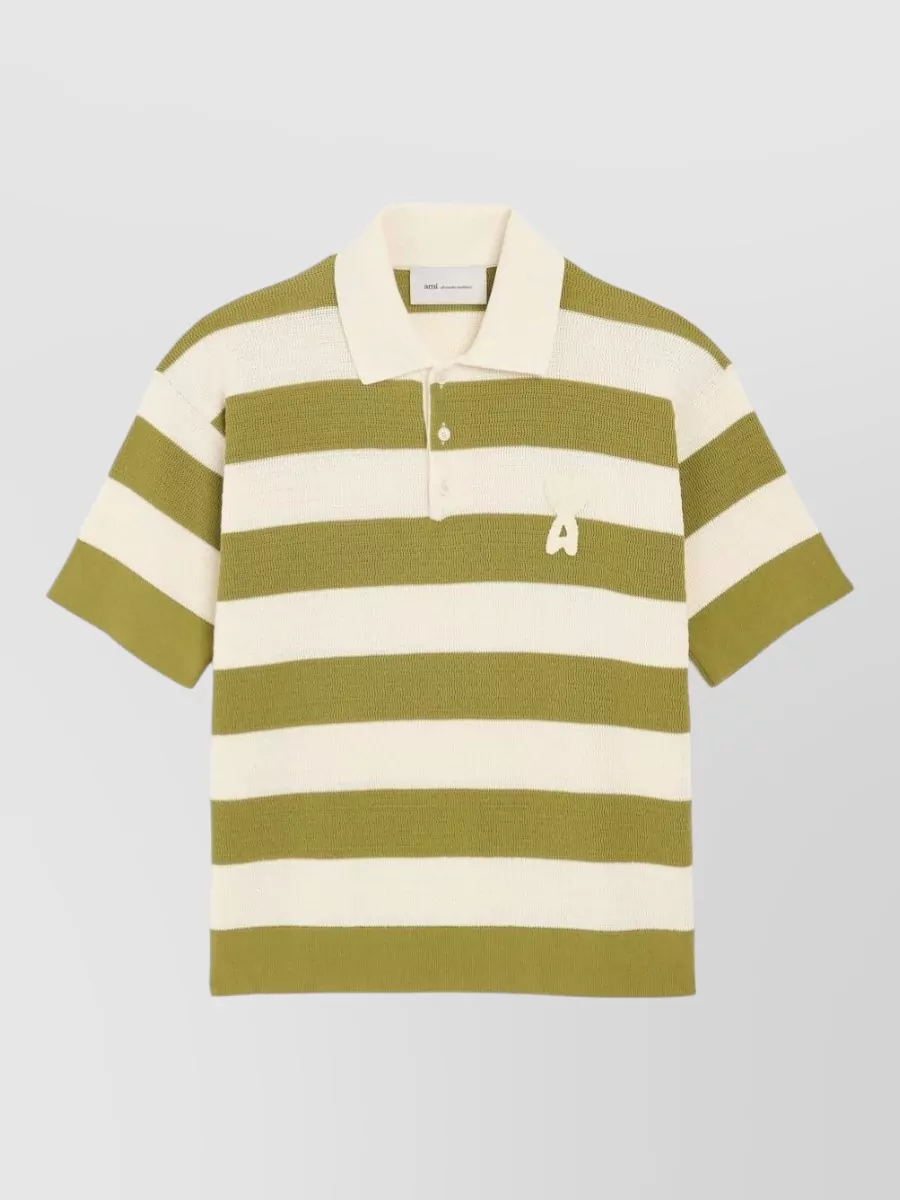 Ami Paris striped cotton short-sleeve polo shirt