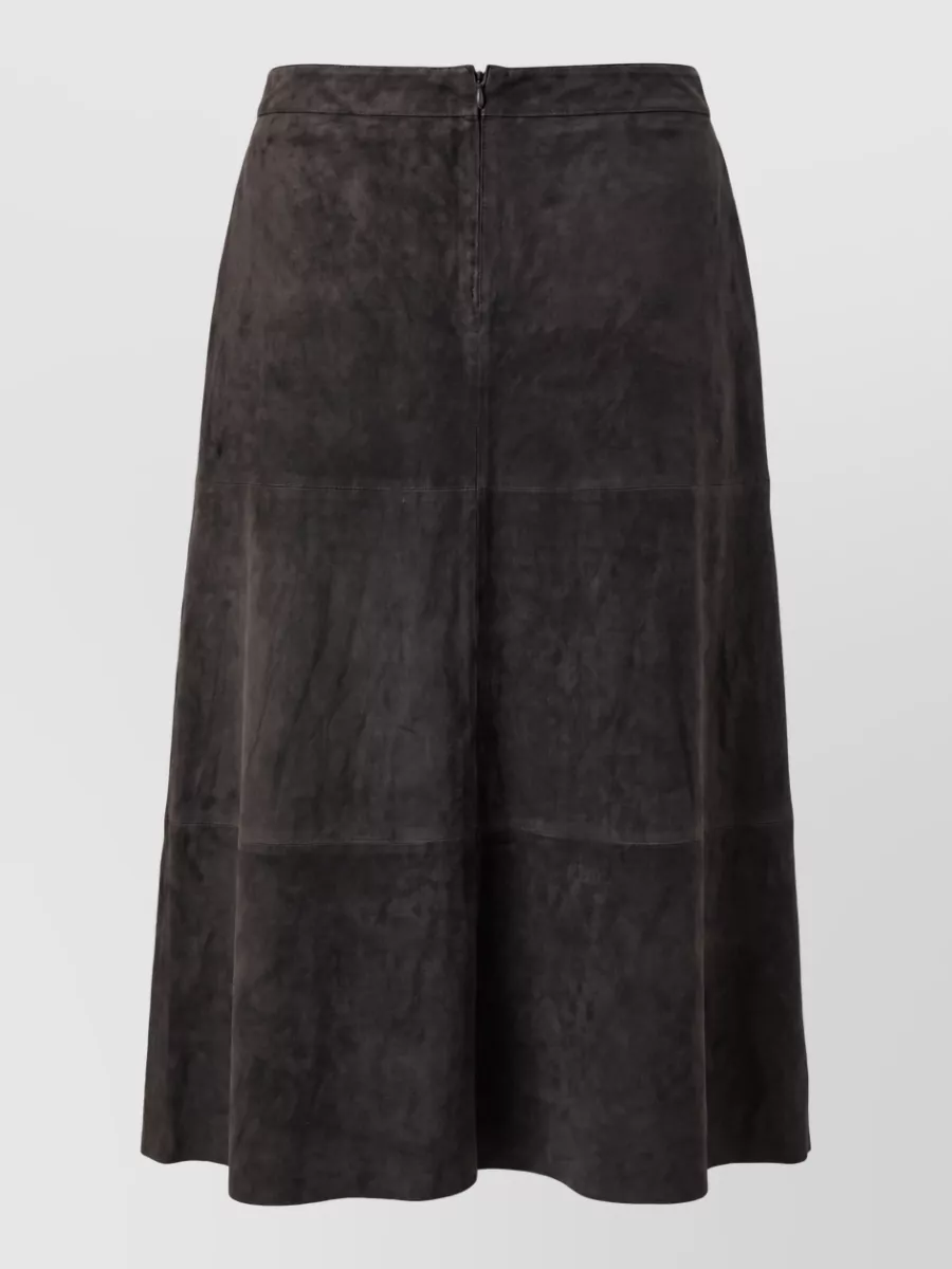 S Max Mara Leather High-Rise Midi A-Line Skirt
