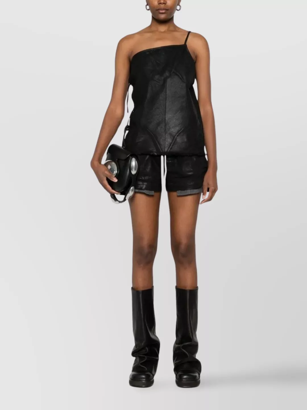 Rick Owens Drkshdw Denim Top With Asymmetrical Neckline And Side Ties