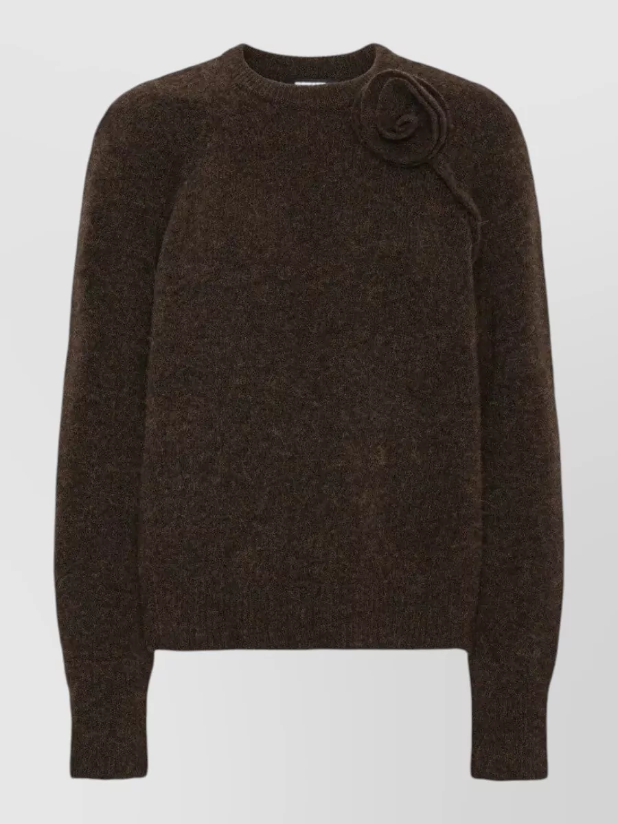 Rotate alpaca-blend ribbed floral crewneck sweater