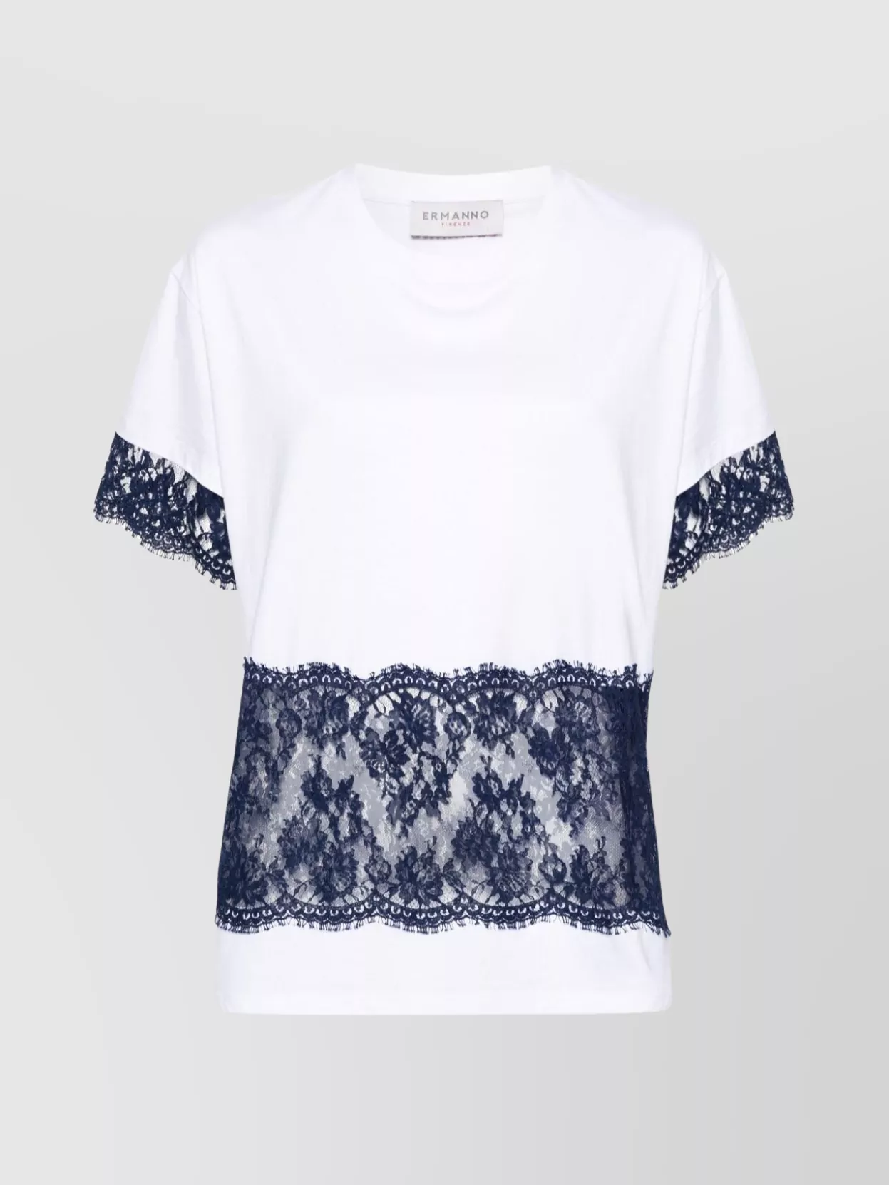 Ermanno Firenze Lace Detail Relaxed Fit Round Neck Top In Multi