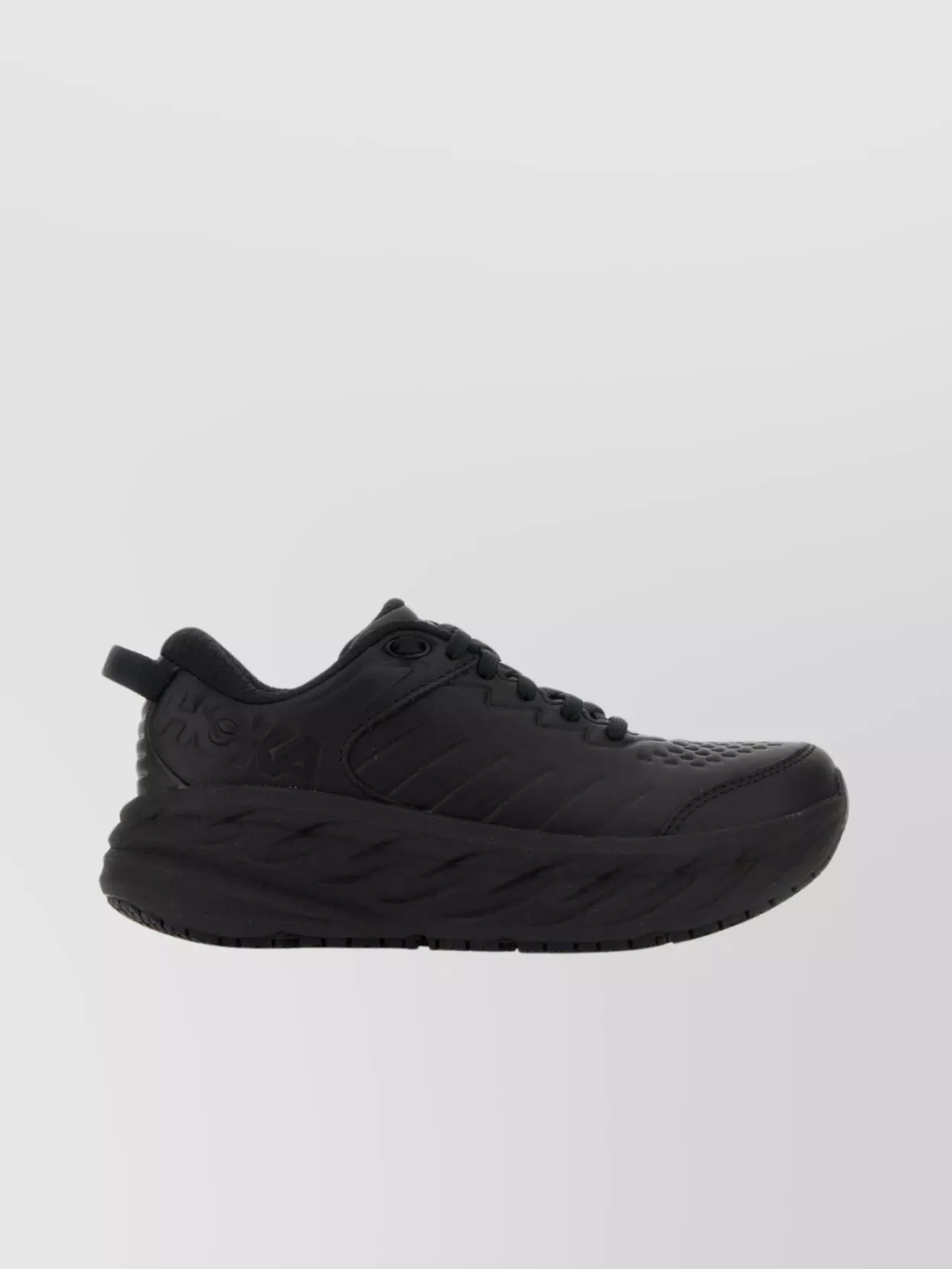 Shop Hoka One One Leather Bondi Sneakers With Collar And Textured Sole In Black