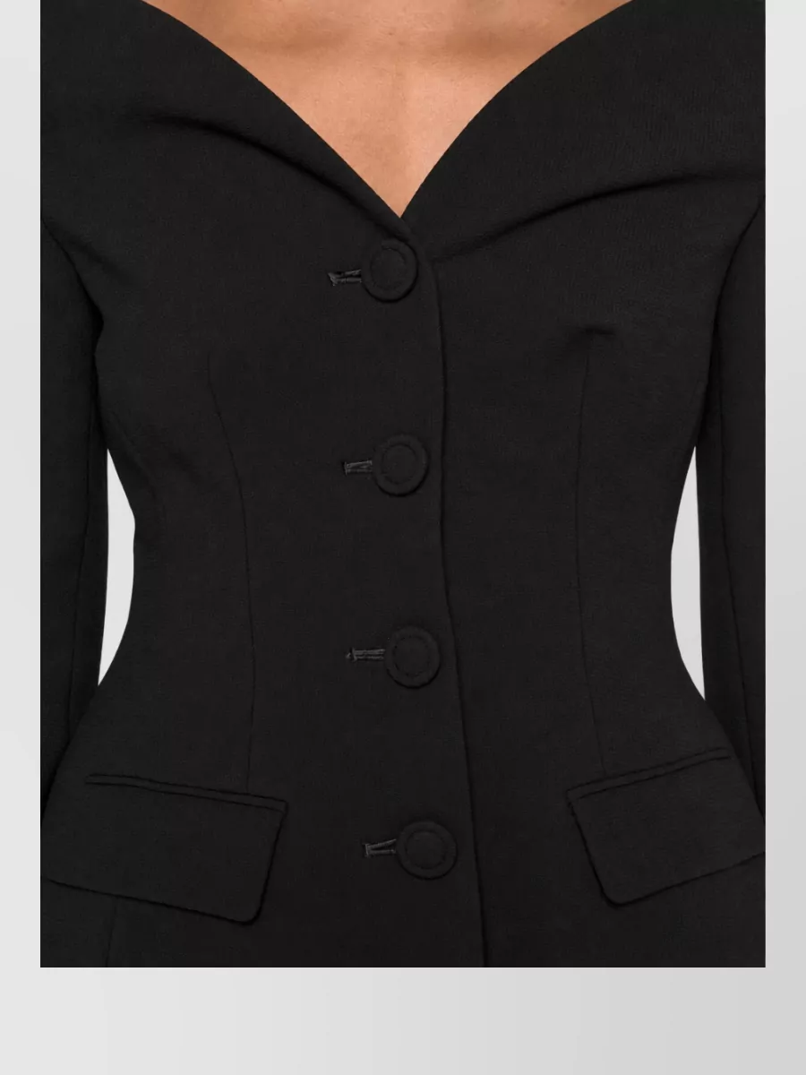 Self-Portrait Wool Off-Shoulder V-Neck Fitted Blazer