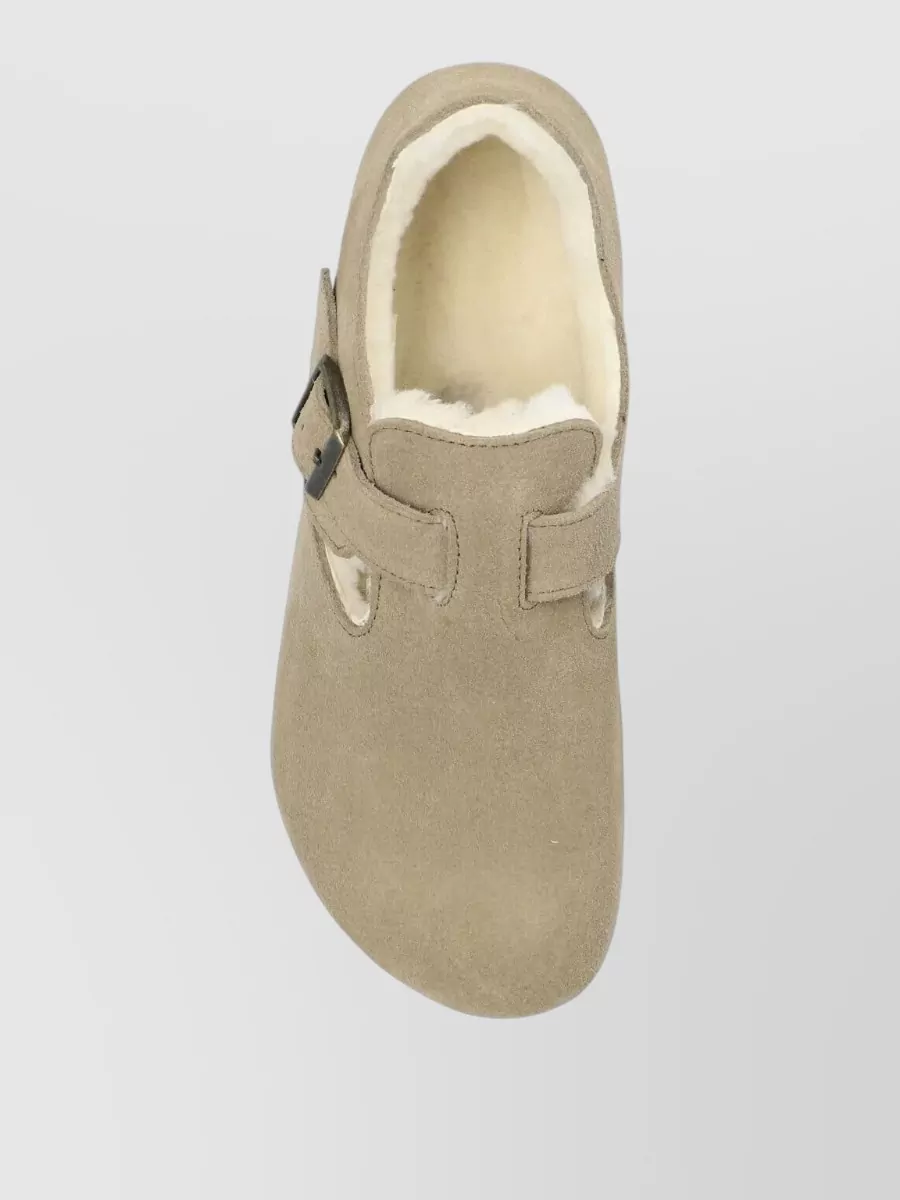 Birkenstock London Shearling Suede Leather Buckle Slippers
