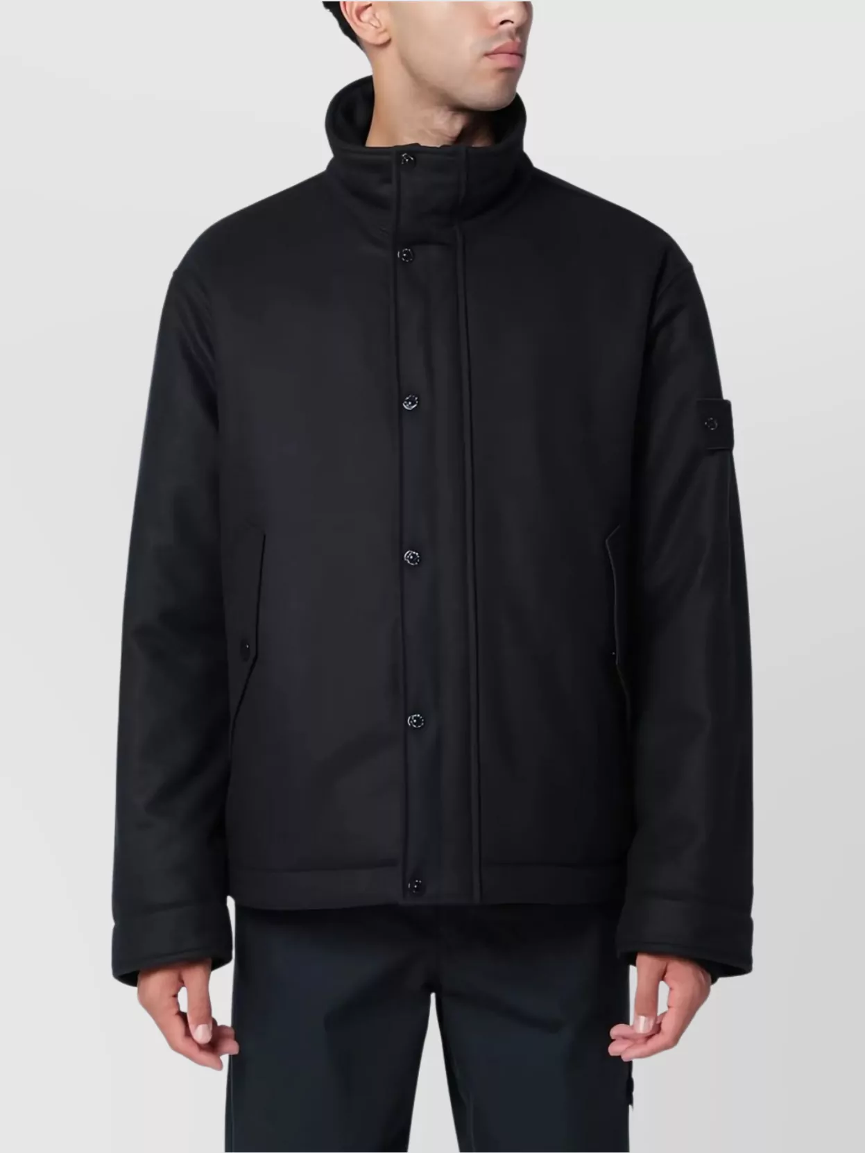 Stone Island High Collar Long Sleeve Coat With Pockets
