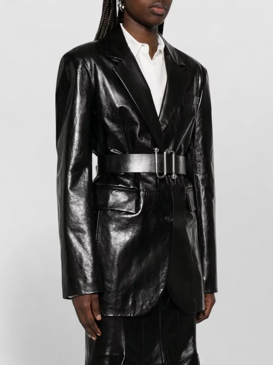 Sportmax Leather Jacket Detachable Belt Notched Lapels