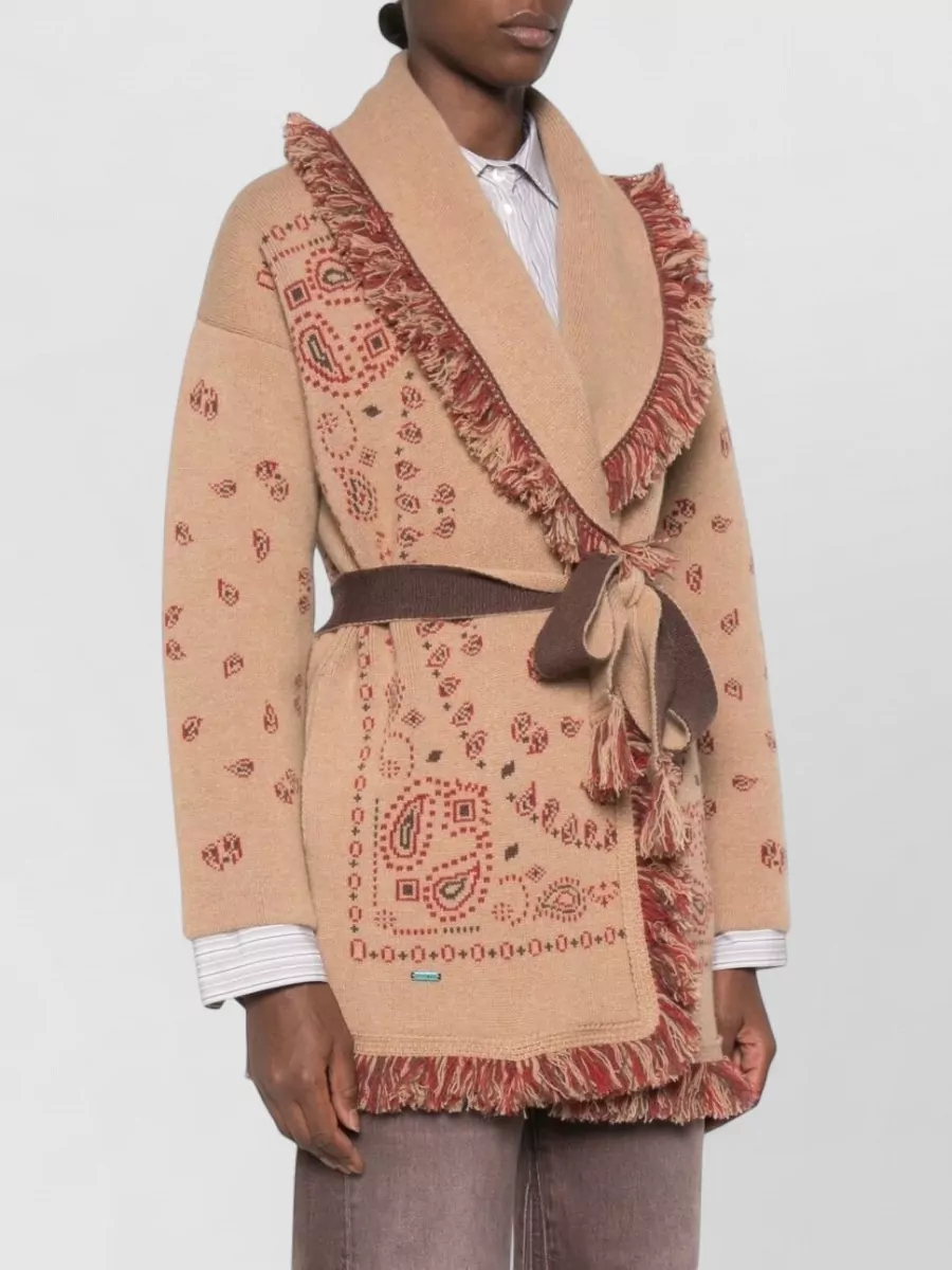 Alanui Cashmere Jacquard Belted Cardigan