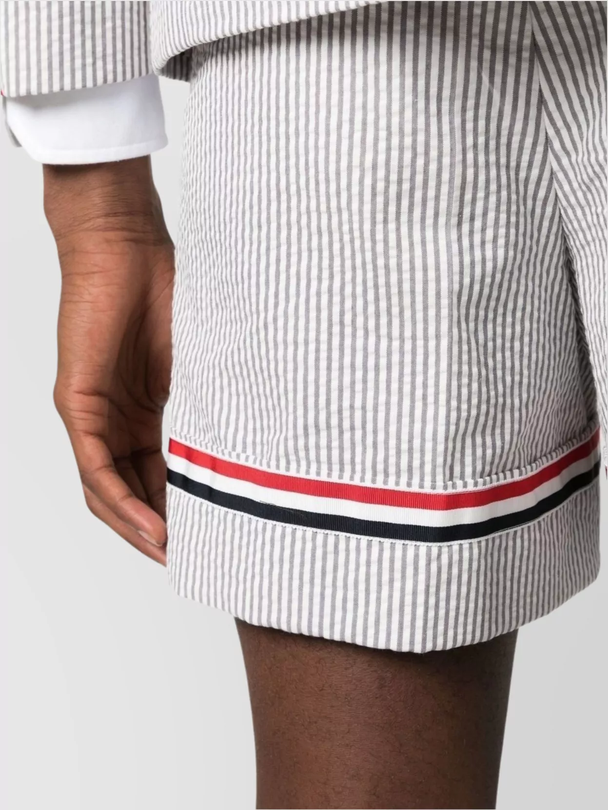 Thom Browne Seersucker Striped Shorts Cuffed Hem