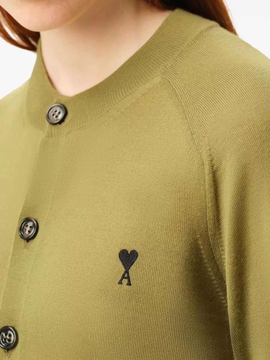 Ami Paris Wool Round Neck Cardigan