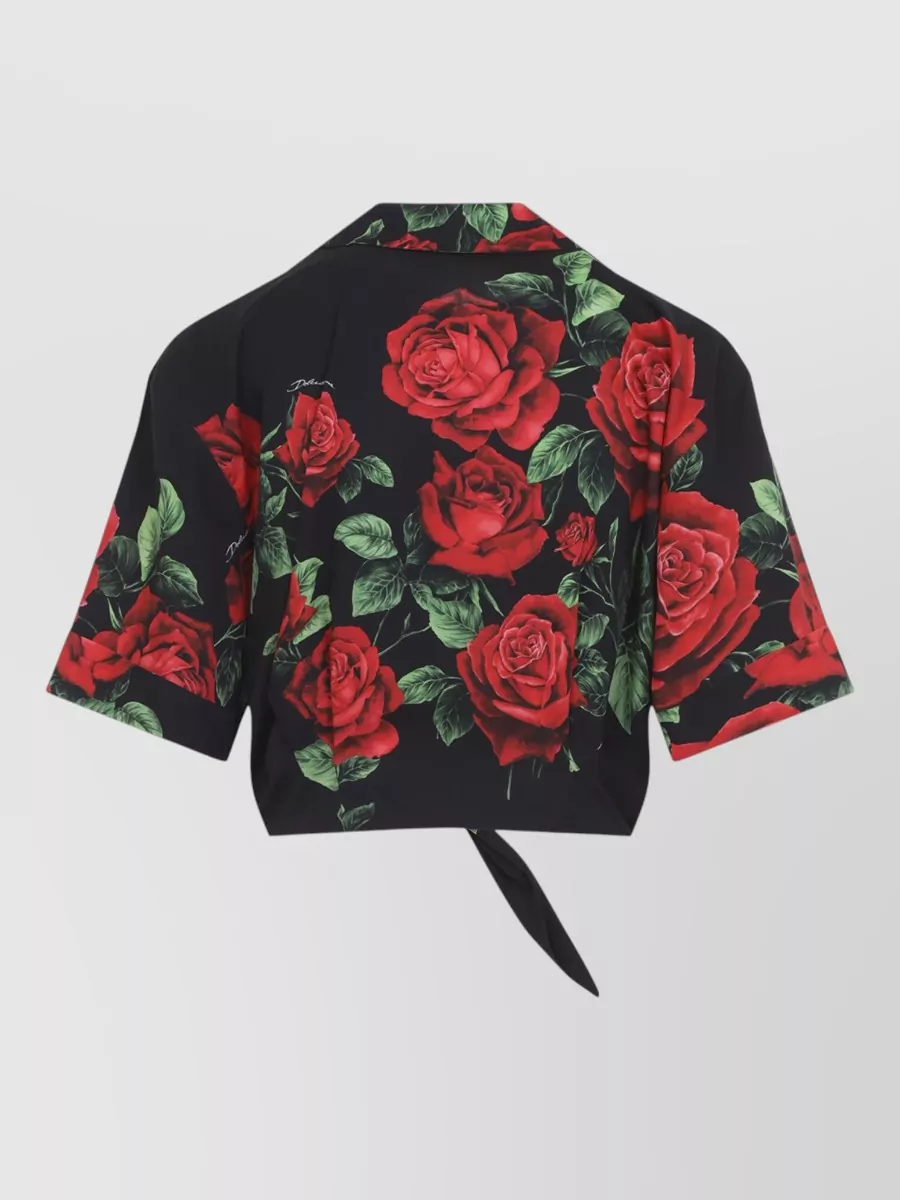 Dolce&Gabbana Rose-Print Cropped Short-Sleeve Shirt