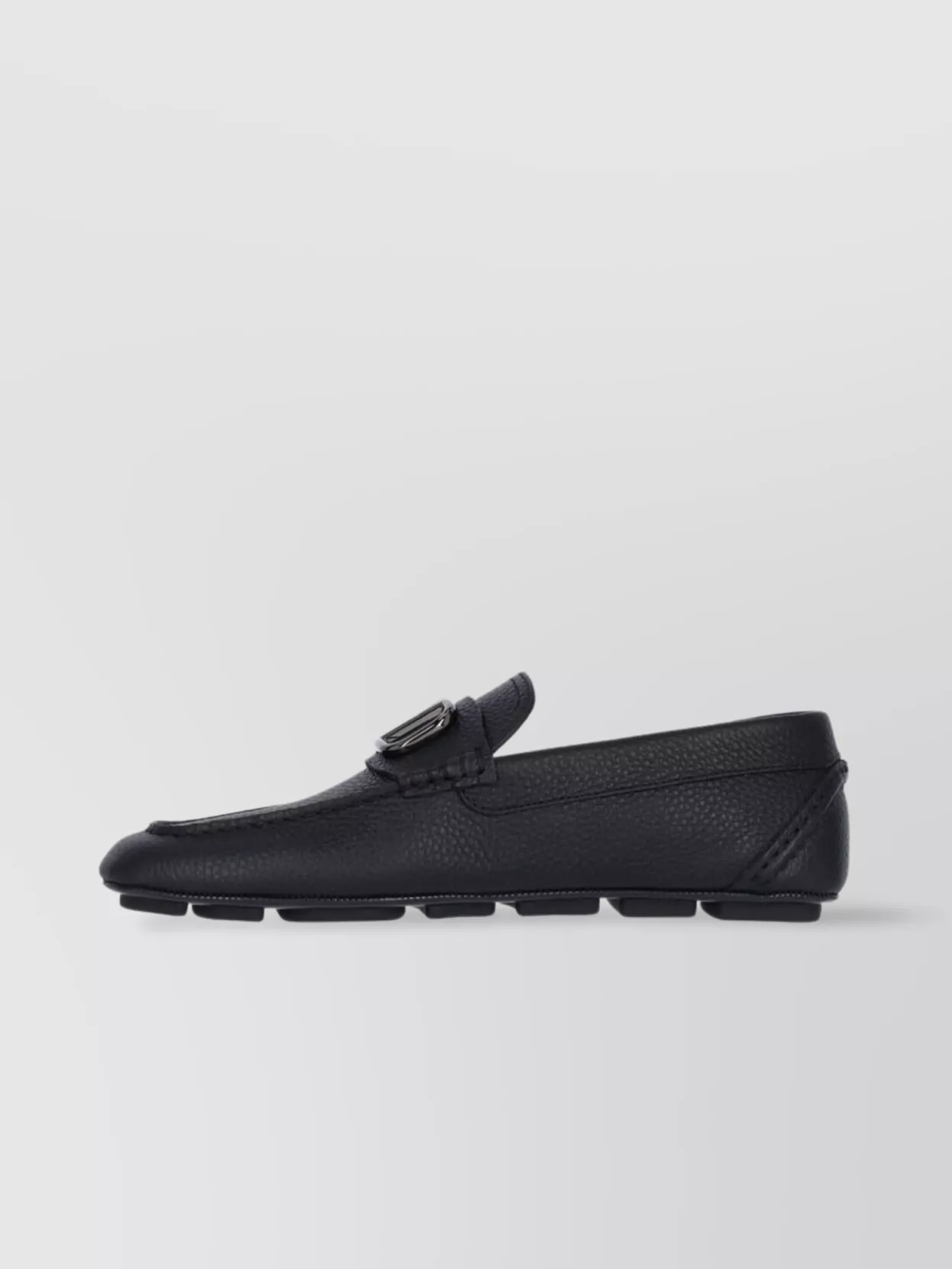 Valentino Garavani Buckle Loafers With Round Toe And Textured Finish