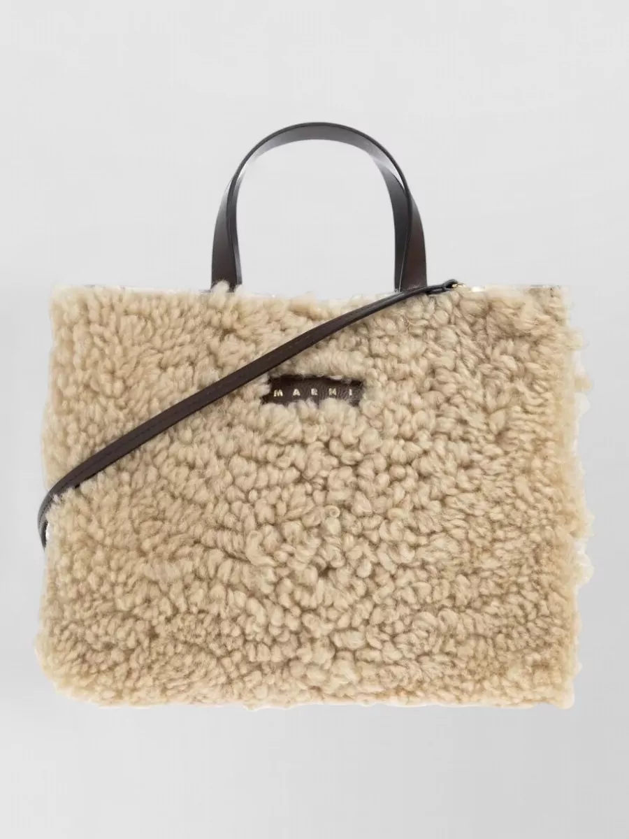 Marni museo shearling and leather tote bag