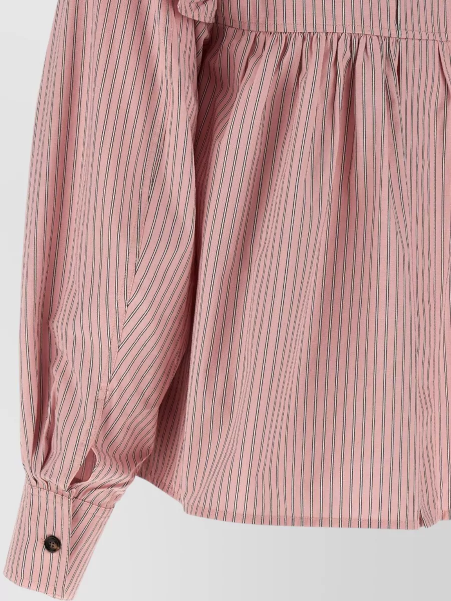 Ganni Blouse Collared Neck Long Sleeves Stripes Ruffles