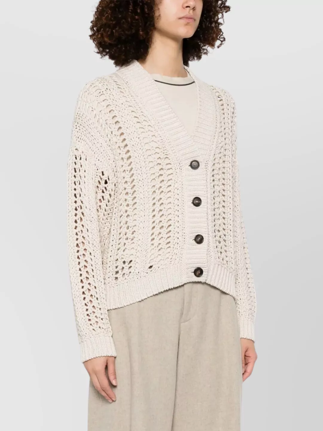 Brunello Cucinelli Knitwear Cotton Dropped Shoulders In Neutrals
