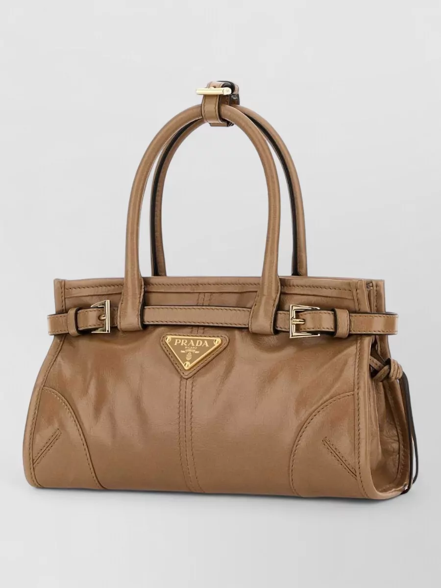 Prada Bonnie Leather Mini Handbag Buckle Detail