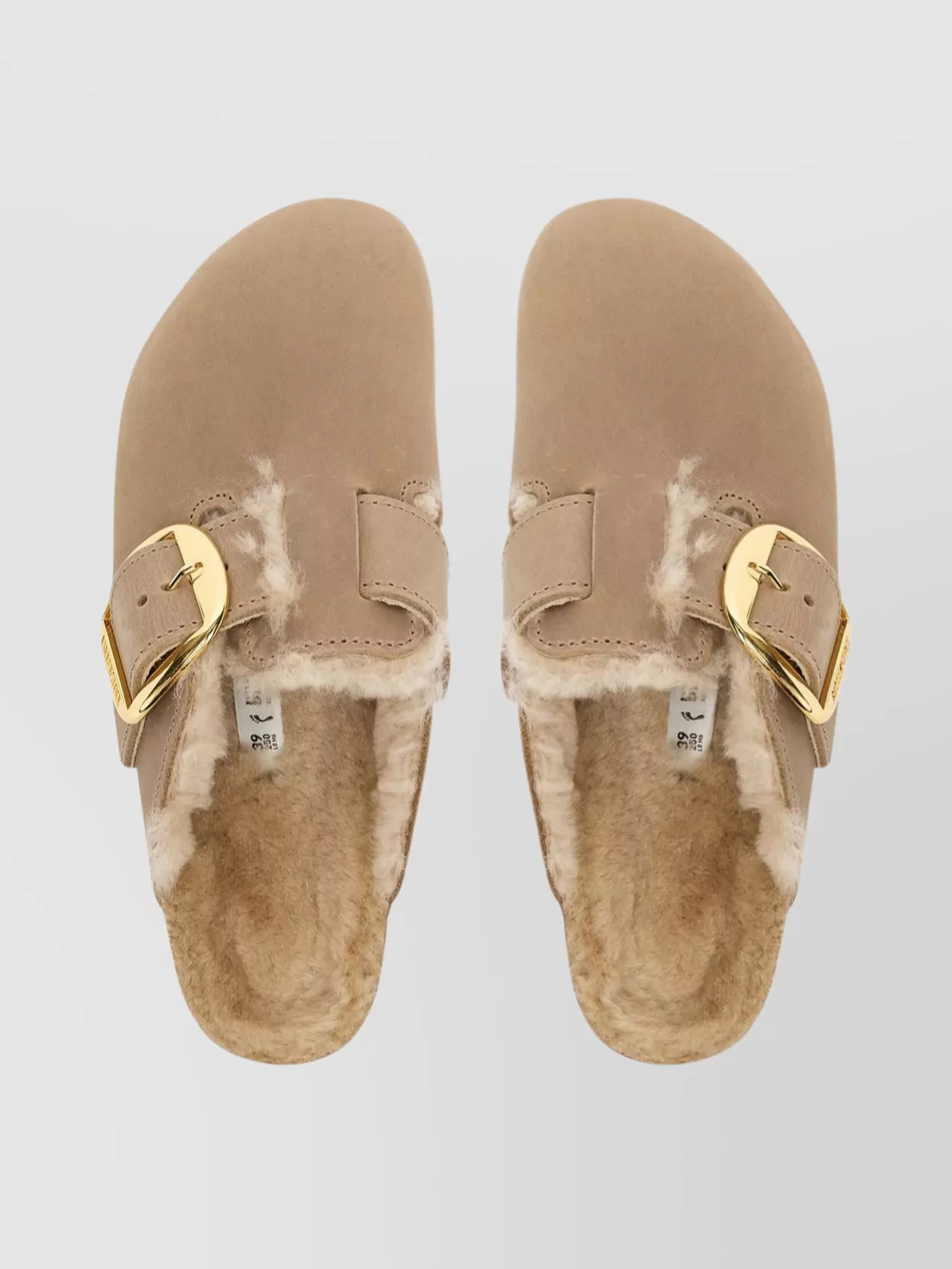 Birkenstock Boston Mules With Gold Buckle And Rubber Sole