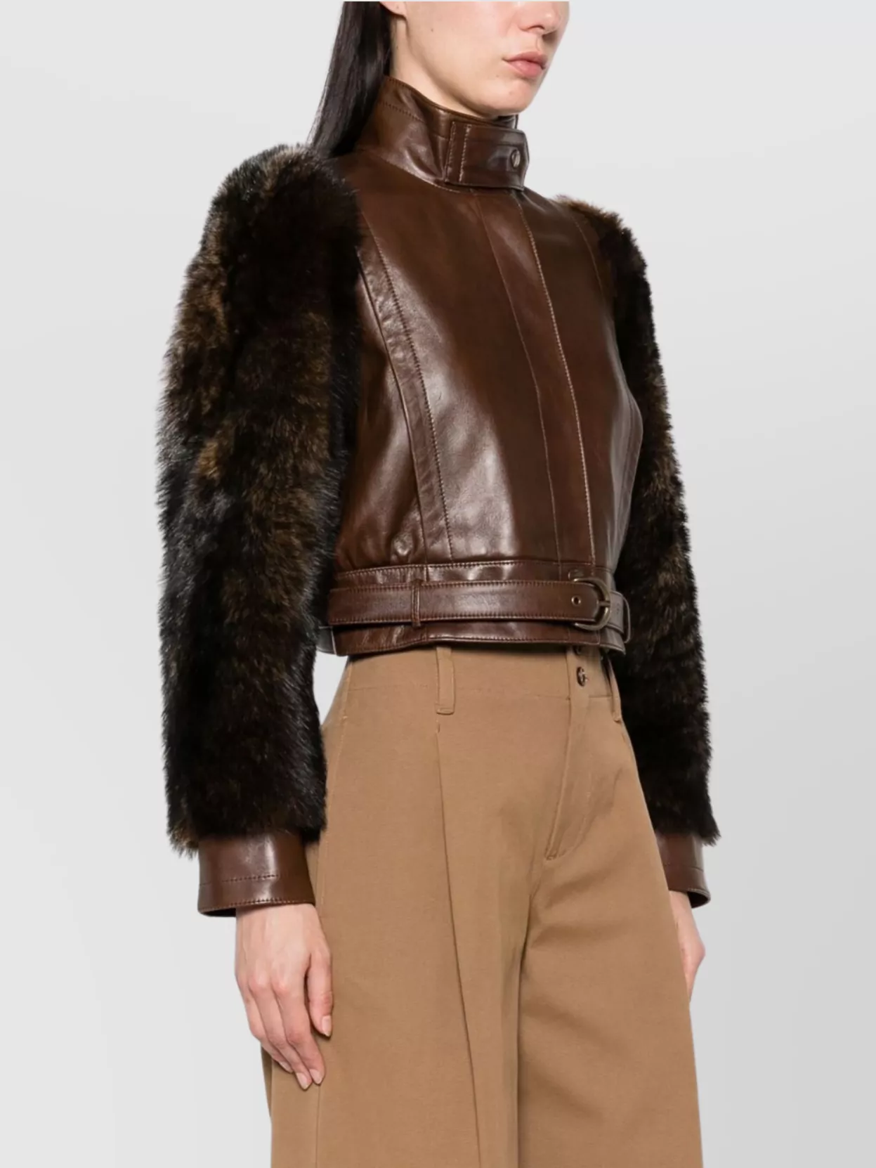 Chloé Leather Jacket Faux-Fur Detailing